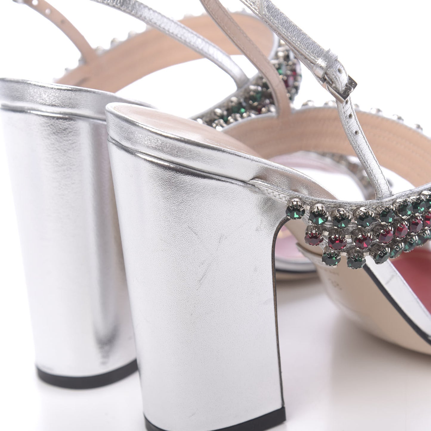 Nappa Silk Crystal Bertie High Heel Sandals 38 Argento