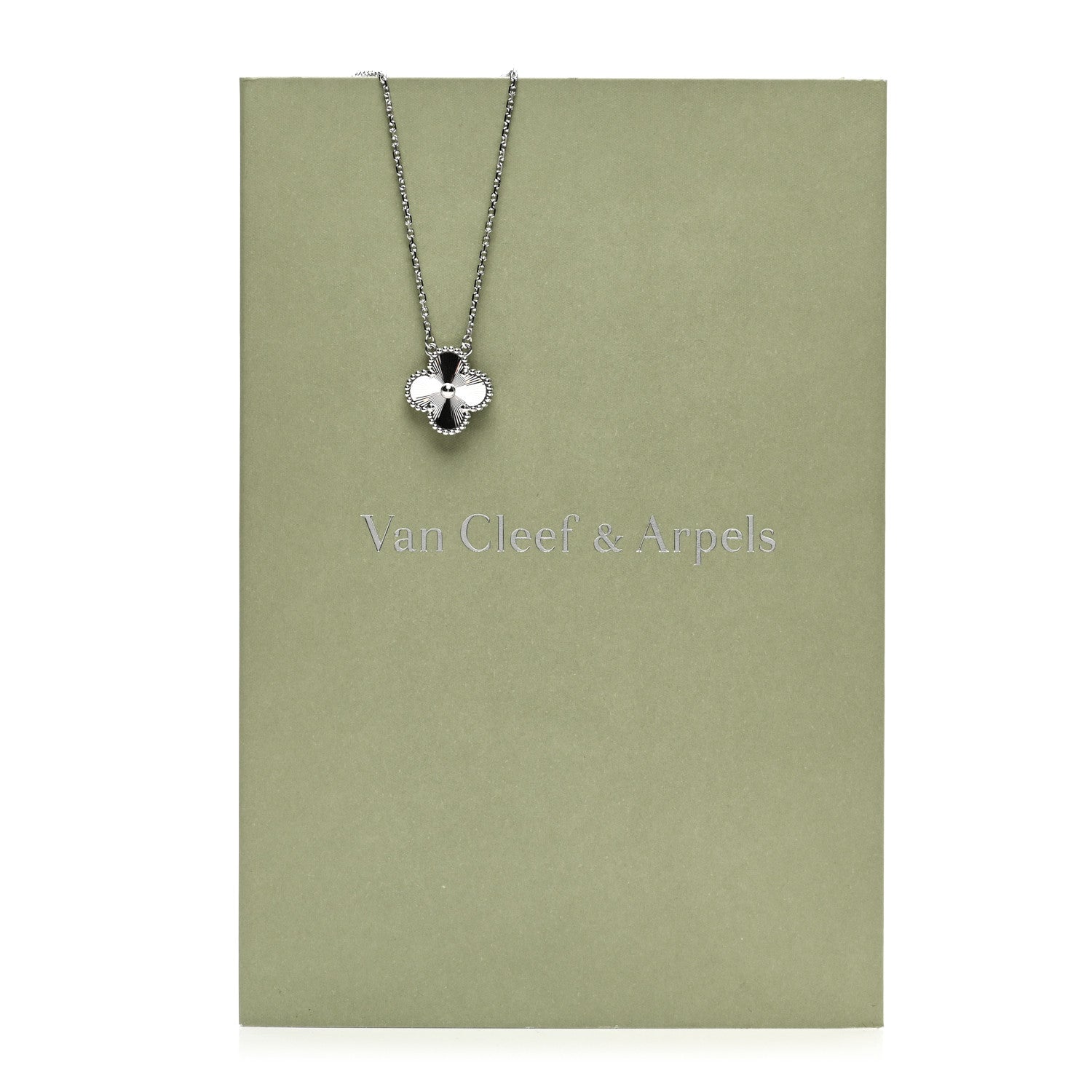 Van Cleef & Arpels 18K White Gold Guilloche Vintage Alhambra Pendant Necklace 5 of 5