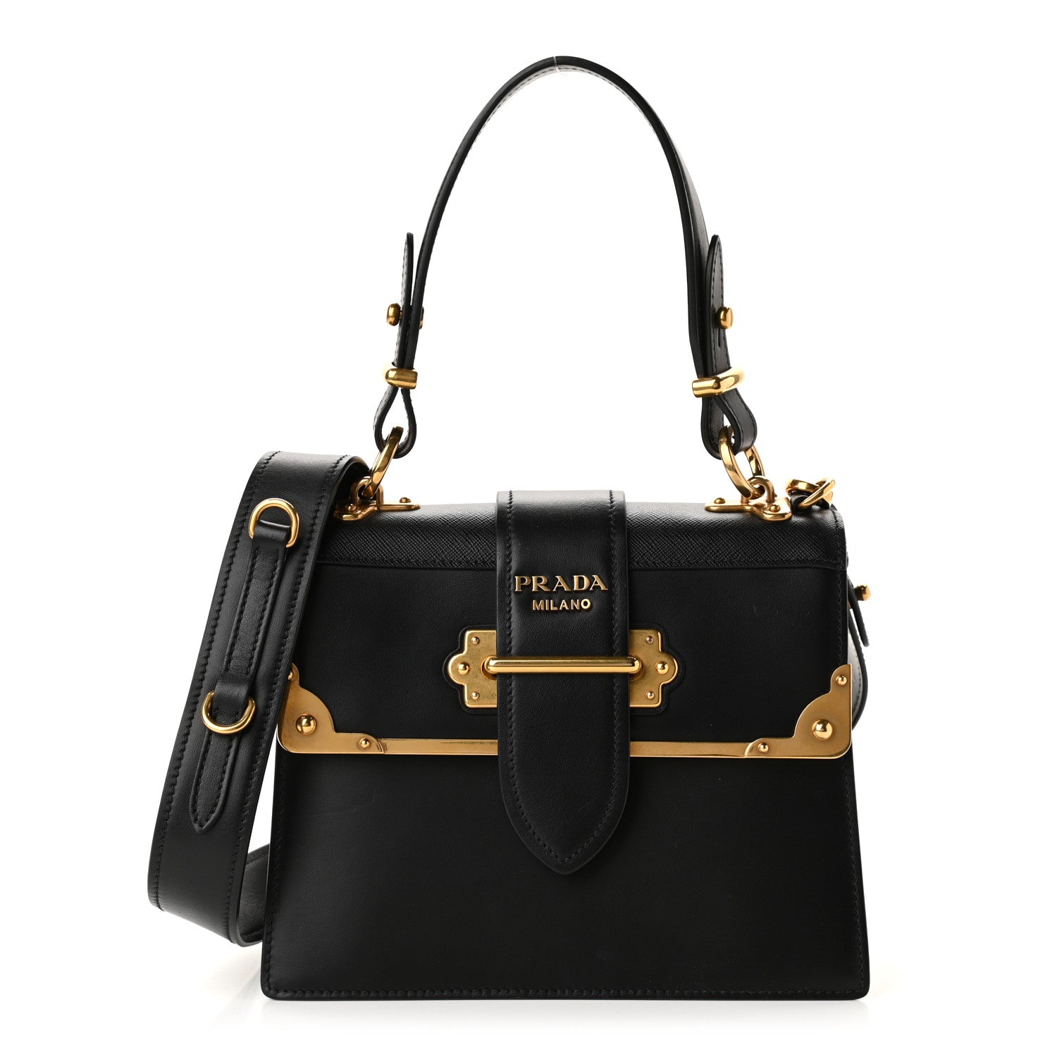 Prada City Calfskin Saffiano Cahier Top Handle Bag Black 1 of 9