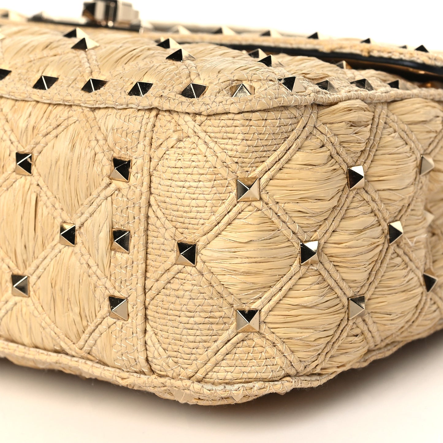 Raffia Lambskin Medium Rockstud Spike Shoulder Bag Naturale