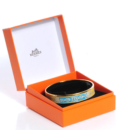 Hermes Enamel Printed Ornate Doves Medium Bracelet Bleu Yellow 70 6 of 6