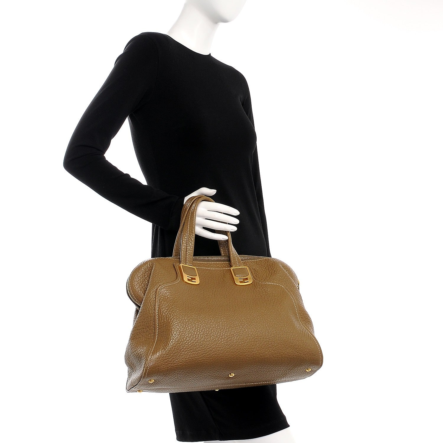 Fendi Pebbled Calfskin Large Chameleon Tote Brown 3 of 13