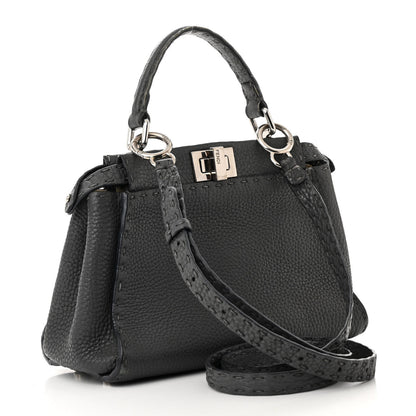 Fendi Cuoio Romano Selleria Bi-Color Mini Peekaboo Iconic Satchel Asfalto Latte 3 of 11