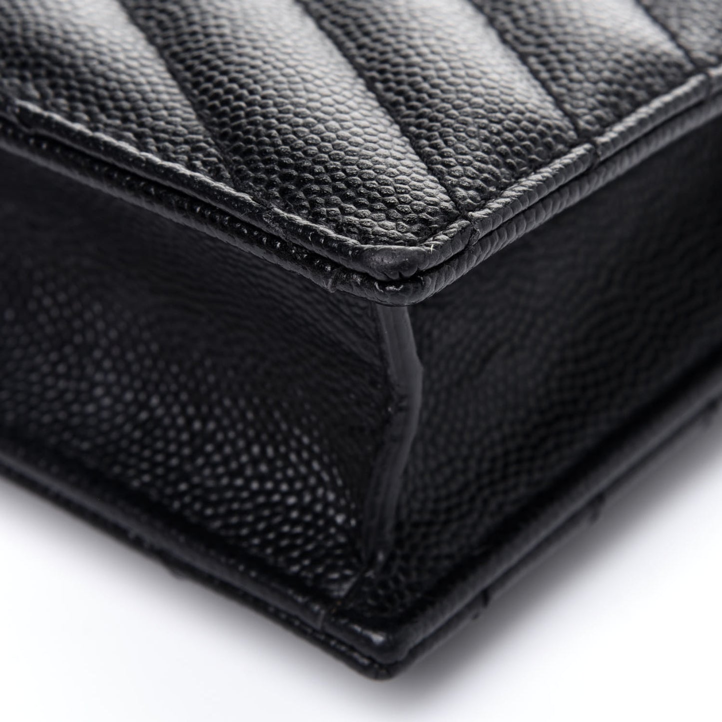 Grain De Poudre Matelasse Chevron Monogram Envelope Chain Wallet Black