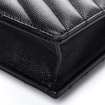 Saint Laurent Grain De Poudre Matelasse Chevron Monogram Envelope Chain Wallet Black 11 of 14