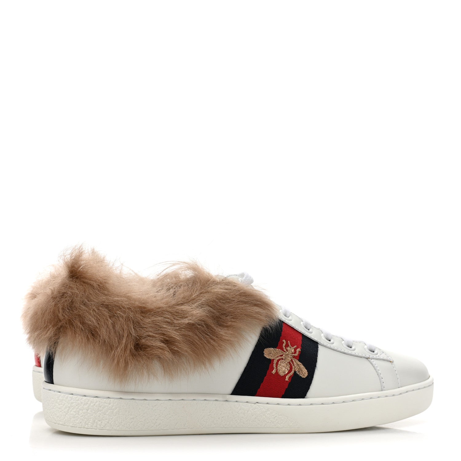 Gucci Calfskin Wool Web Bee Embroidered Womens Ace Sneakers 36 White 4 of 8