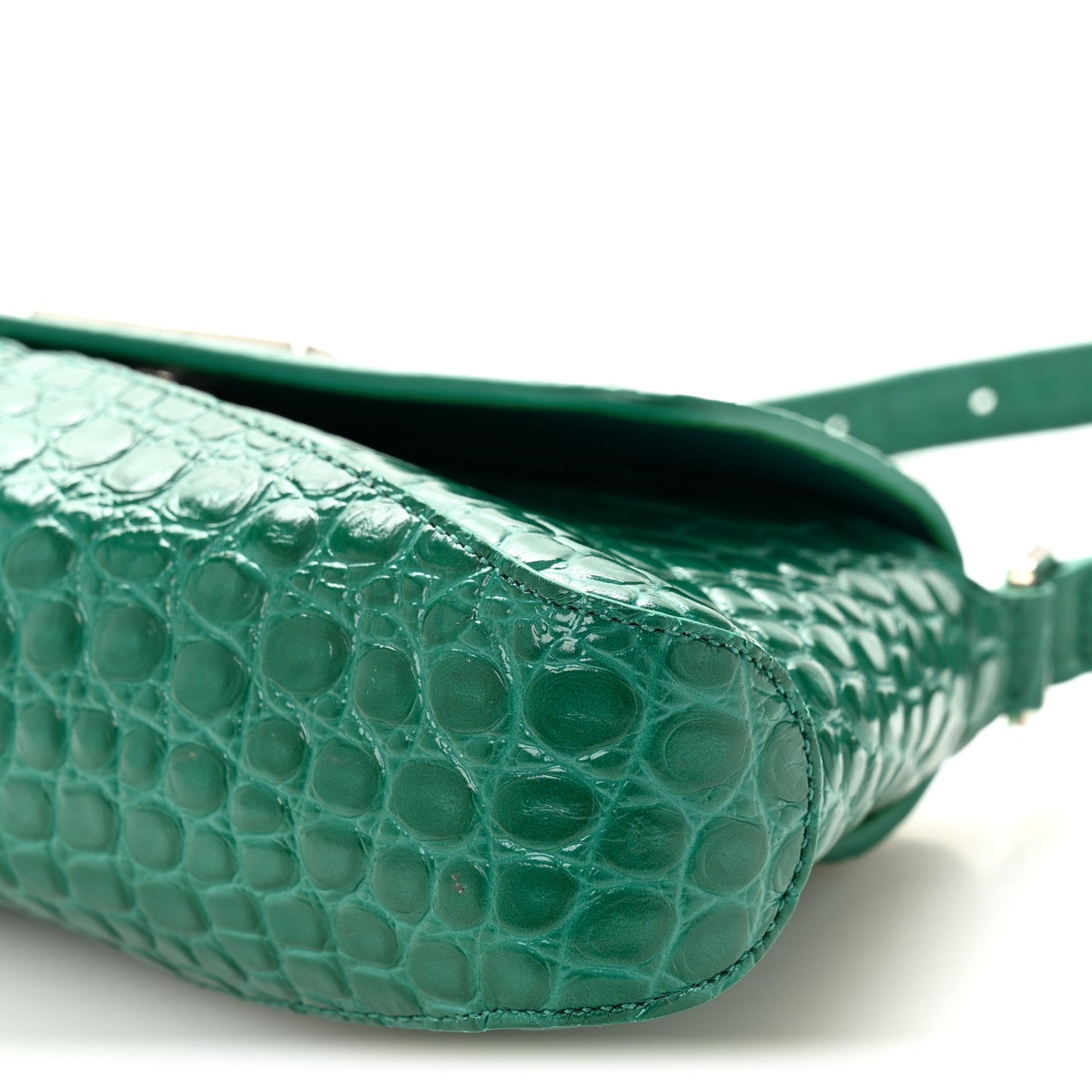 Shiny Super Supple Calfskin Crocodile Embossed Small XX Flap Stretch Bag Jade