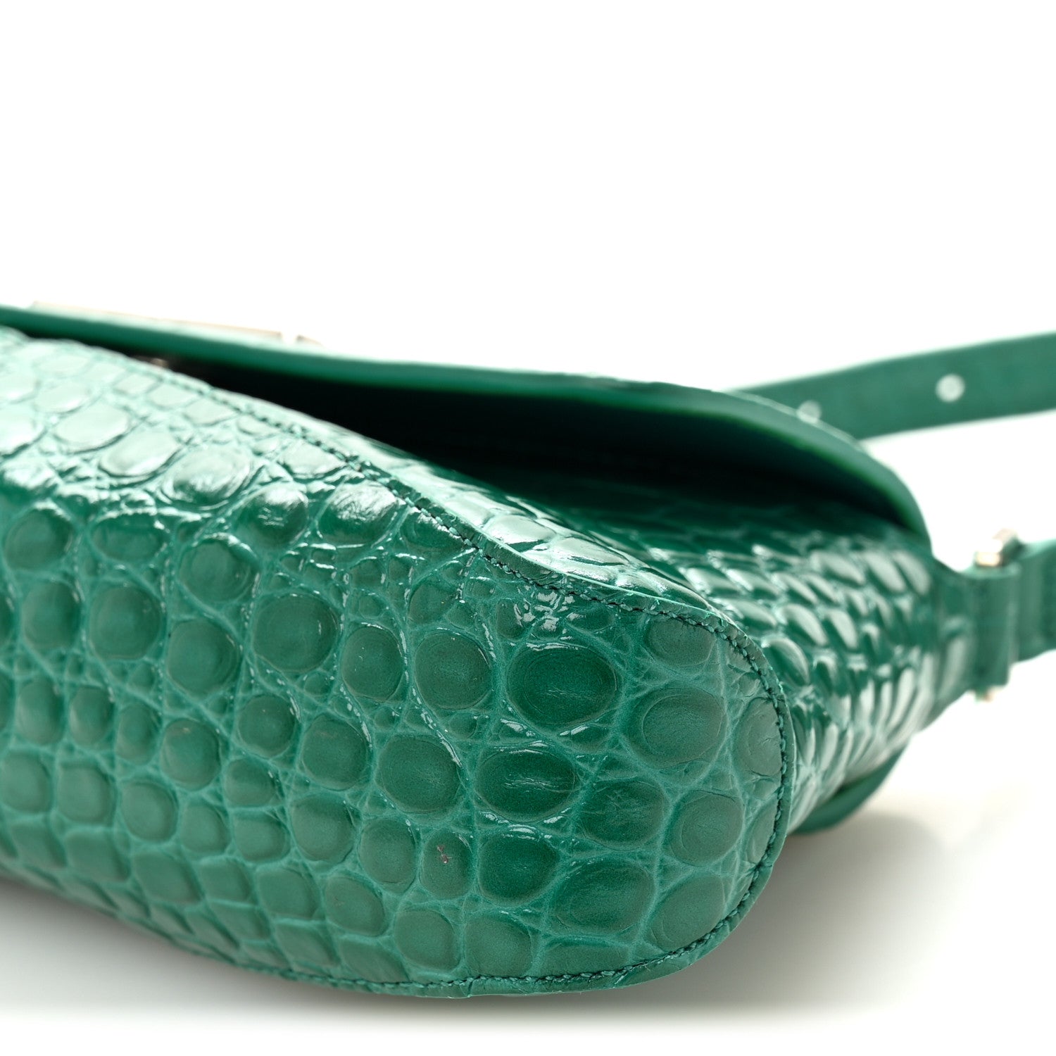 Balenciaga Shiny Super Supple Calfskin Crocodile Embossed Small XX Flap Stretch Bag Jade 9 of 10