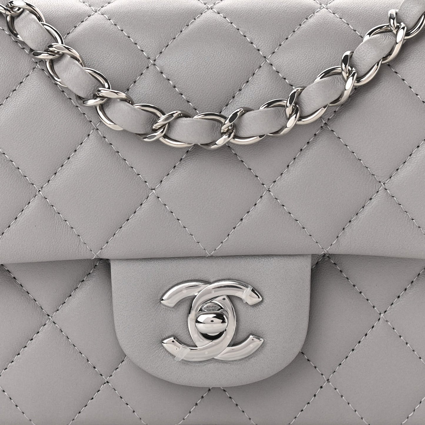 Lambskin Quilted Mini Rectangular Flap Grey