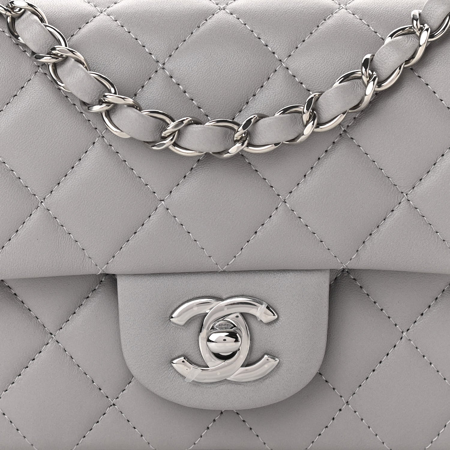 Chanel Lambskin Quilted Mini Rectangular Flap Grey 8 of 11