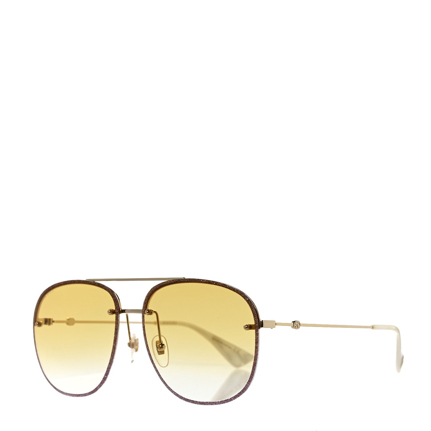 Gucci Metal Glitter Aviator Sunglasses G0227S Brown Gold 1 of 8