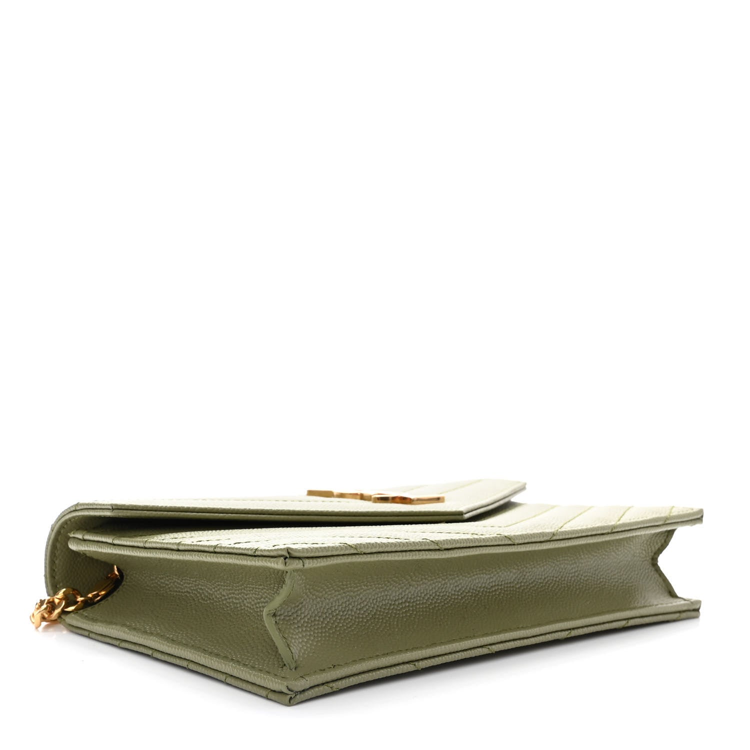 Saint Laurent Grain De Poudre Matelasse Chevron Monogram Envelope Chain Wallet Pistache 4 of 11