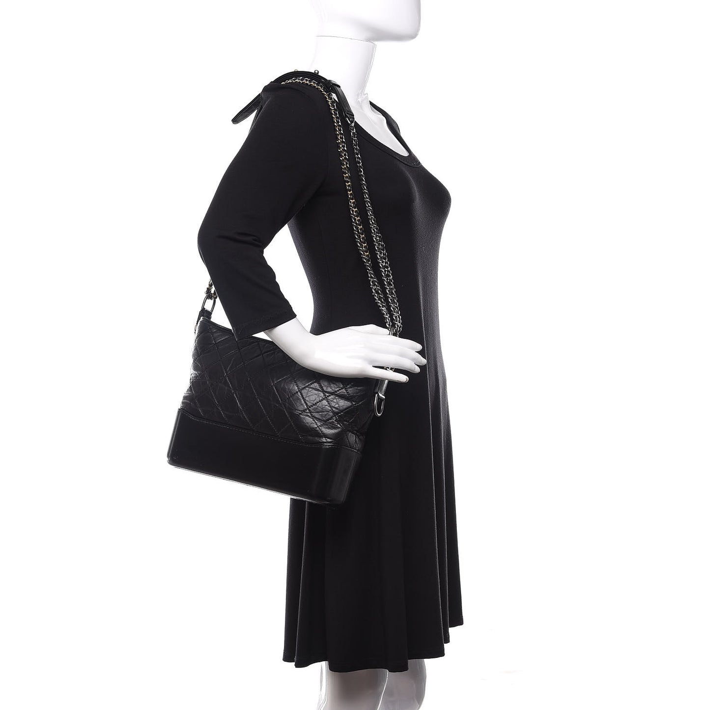 Aged Calfskin Quilted Medium Gabrielle Hobo Black