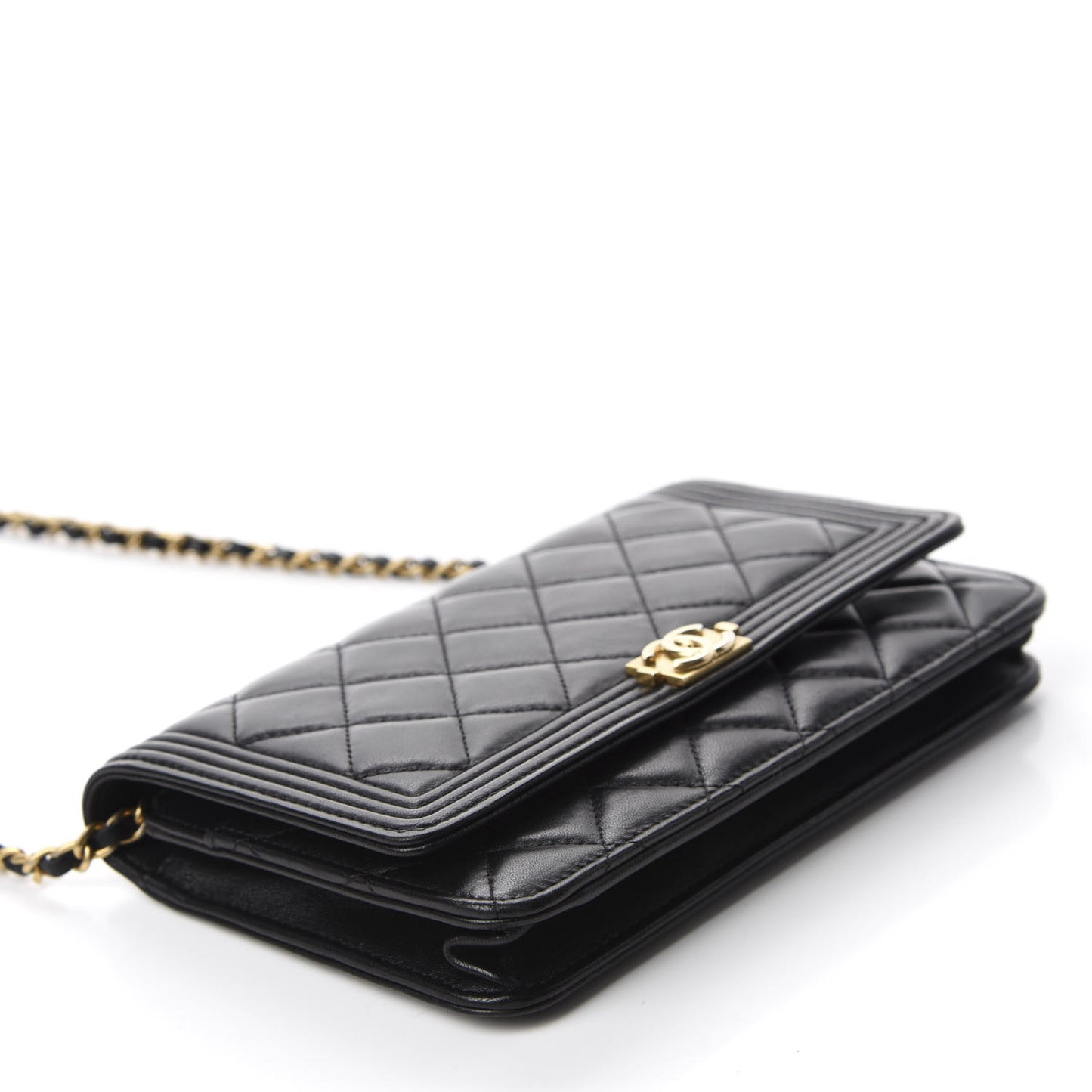 Lambskin Quilted Boy Wallet On Chain WOC Black