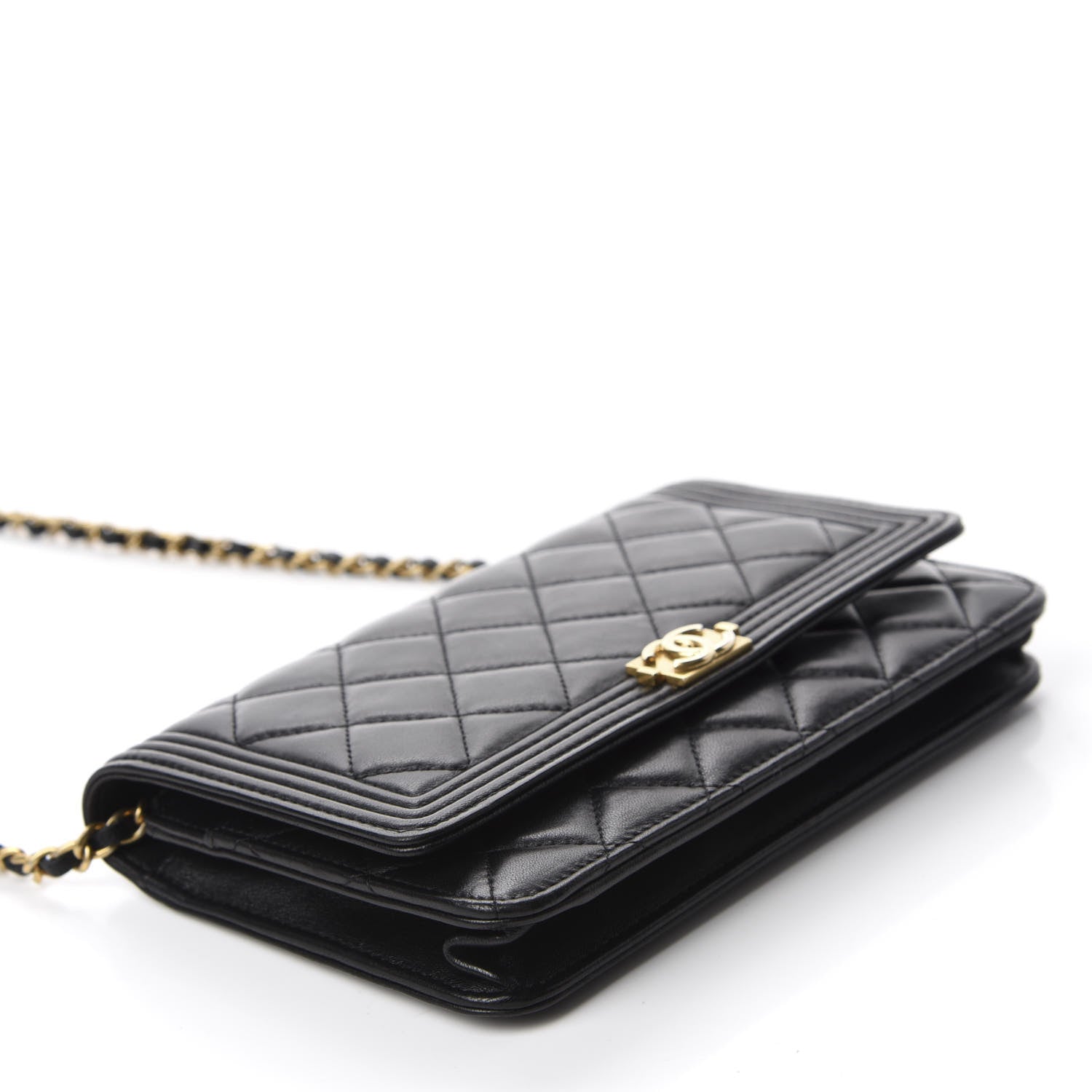 Chanel Lambskin Quilted Boy Wallet On Chain WOC Black 4 of 13