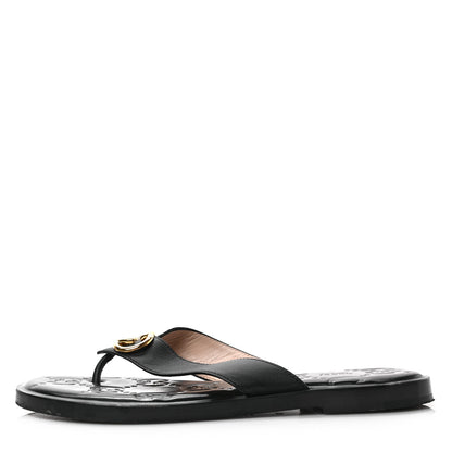Gucci Lifford Calfskin GG Monogram Embossed Interlocking G 5mm Thong Sandals 39 Black 1 of 7