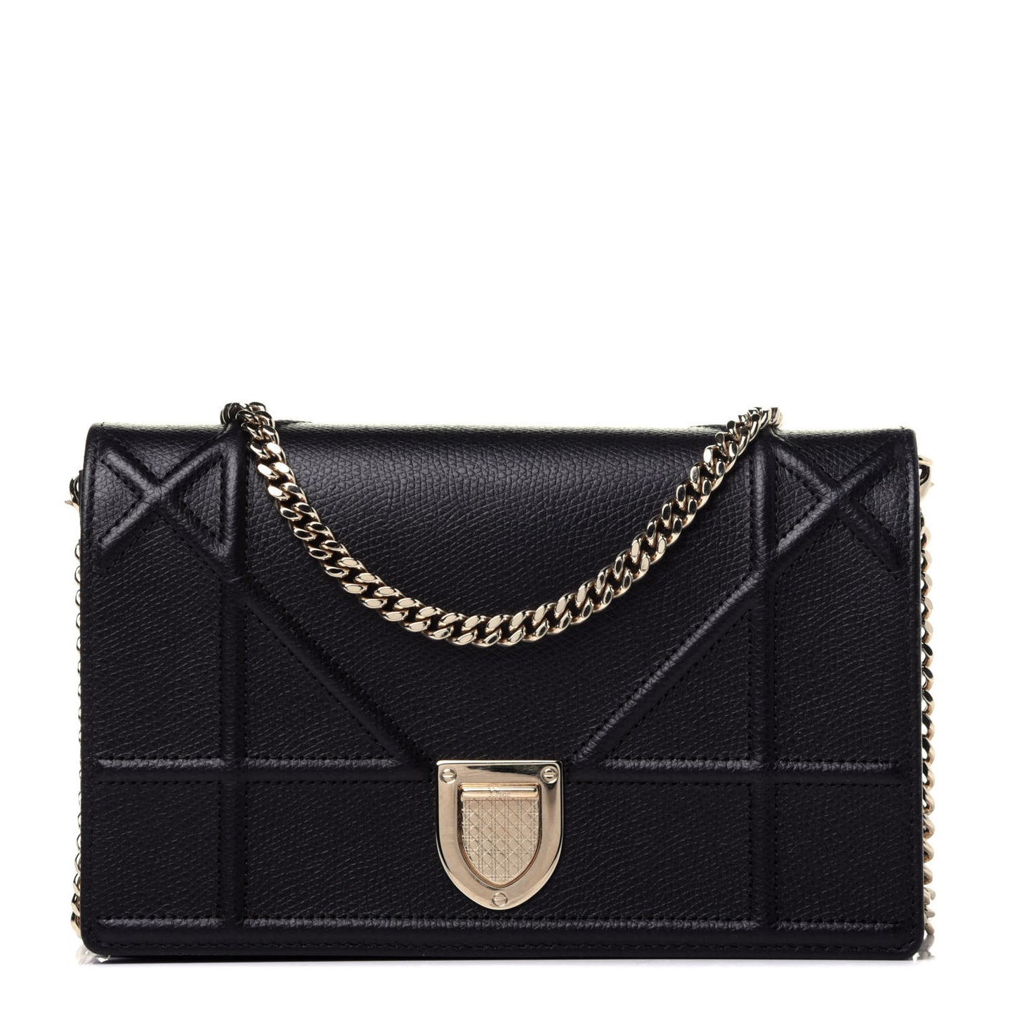 Grained Calfskin Diorama Wallet on Chain Pouch Black