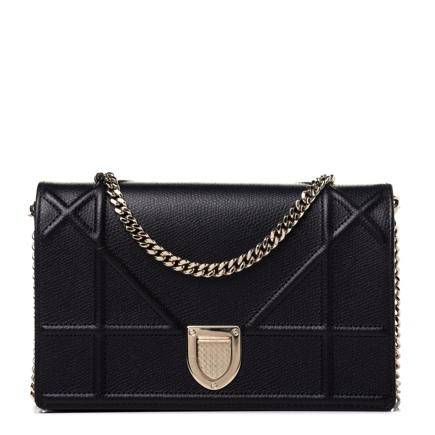 Christian Dior Grained Calfskin Diorama Wallet on Chain Pouch Black 1 of 11