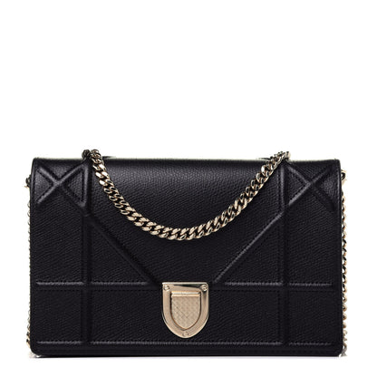 Christian Dior Grained Calfskin Diorama Wallet on Chain Pouch Black 1 of 11