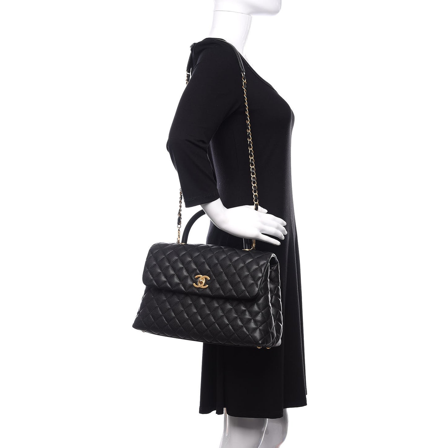 Caviar Quilted Medium Coco Handle Flap Black