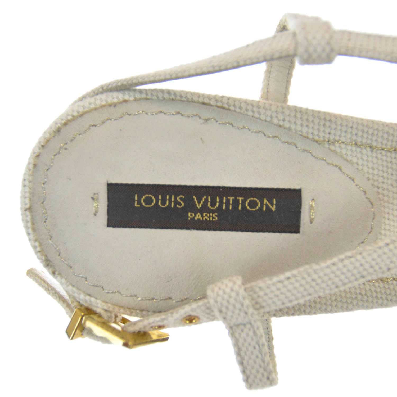 Louis Vuitton Canvas Foiled Round Wedge Sandals 38.5 4 of 5