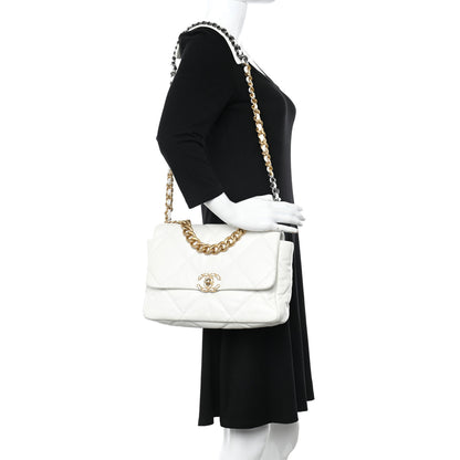 Chanel Goatskin Quilted Large Chanel 19 Flap White 2 of 15