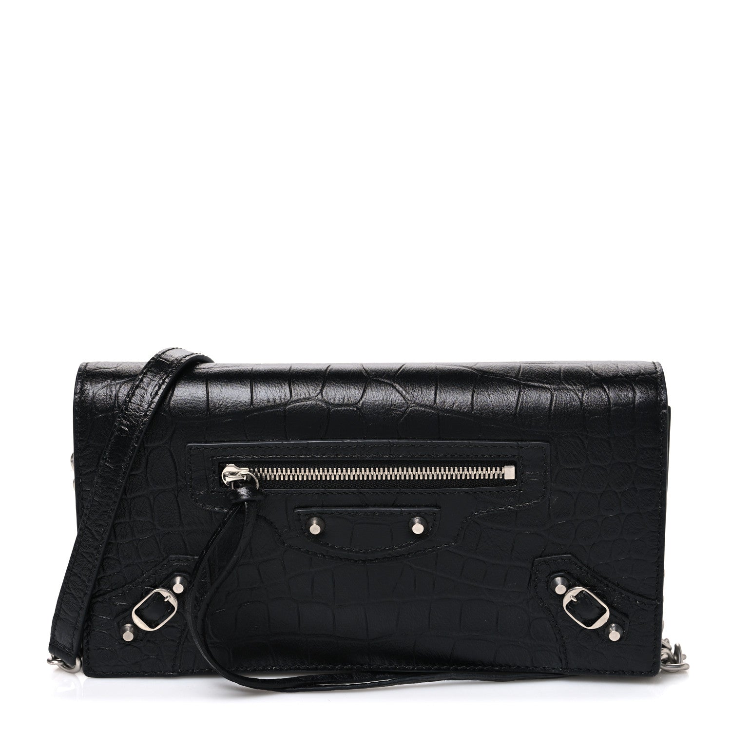 Balenciaga Crocodile Embossed Calfskin Classic Silver Hardware Le City Wallet On Chain Silver 1 of 10