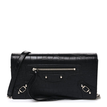 Balenciaga Crocodile Embossed Calfskin Classic Silver Hardware Le City Wallet On Chain Silver 1 of 10