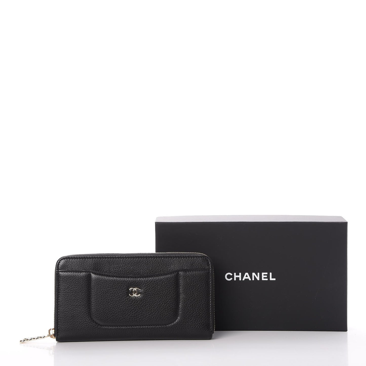 Grained Calfskin Neo Executive Zip Around Wallet Black