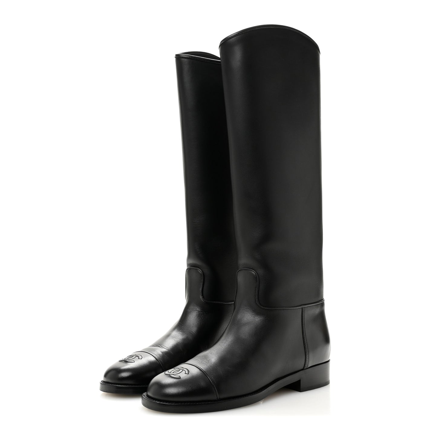 Calfskin Cap Toe CC Riding Boots 38 Black
