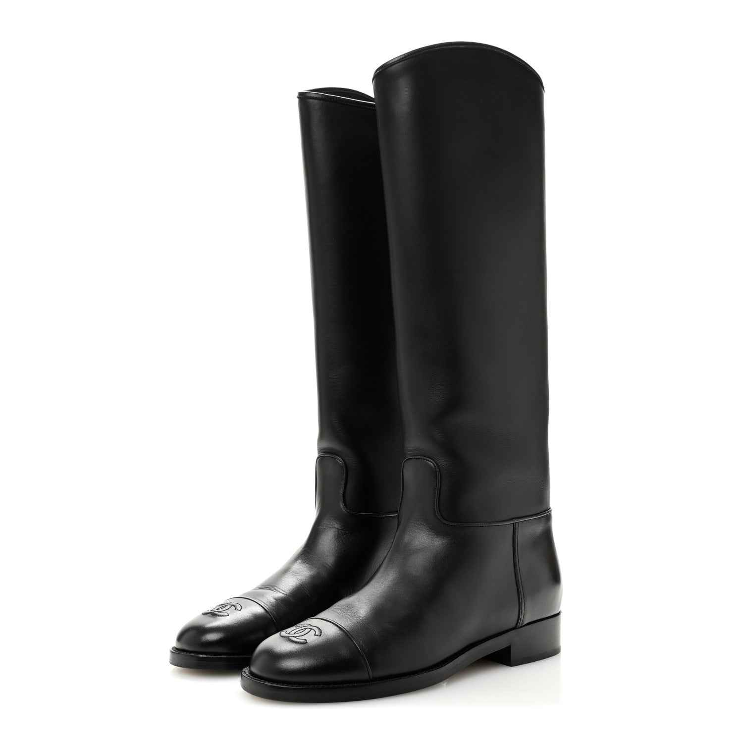 Chanel Calfskin Cap Toe CC Riding Boots 38 Black 3 of 8