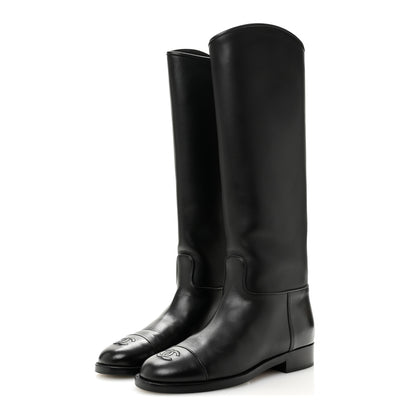 Chanel Calfskin Cap Toe CC Riding Boots 38 Black 3 of 8