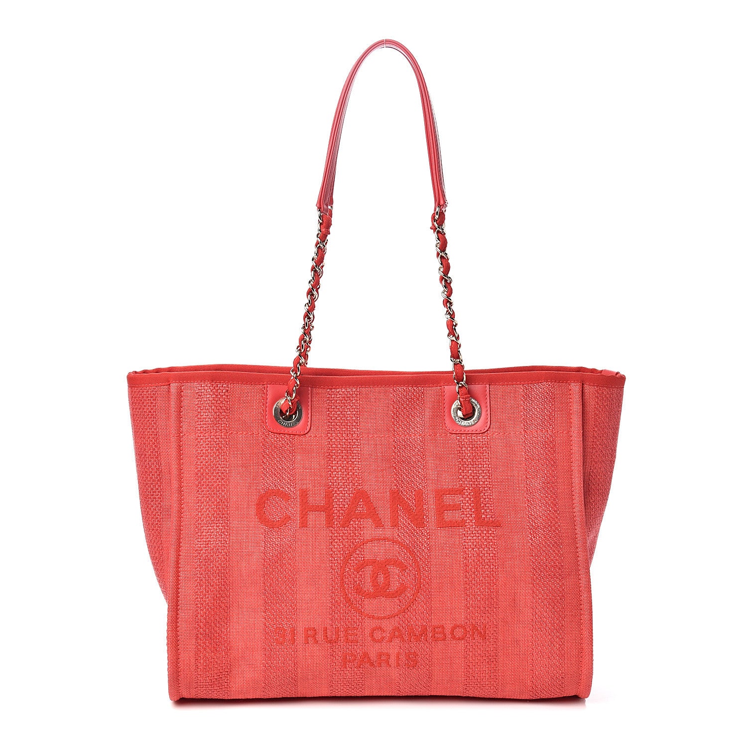 Chanel Mixed Fibers Striped Small Deauville Tote Red 1 of 10