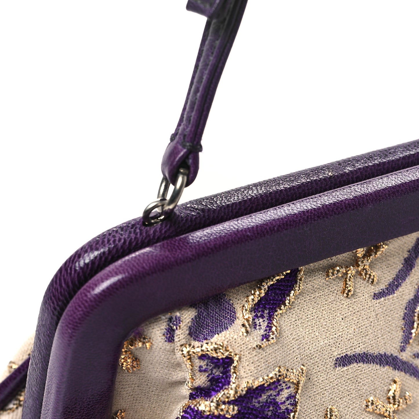 Canvas Embroidered Kisslock Shoulder Bag
