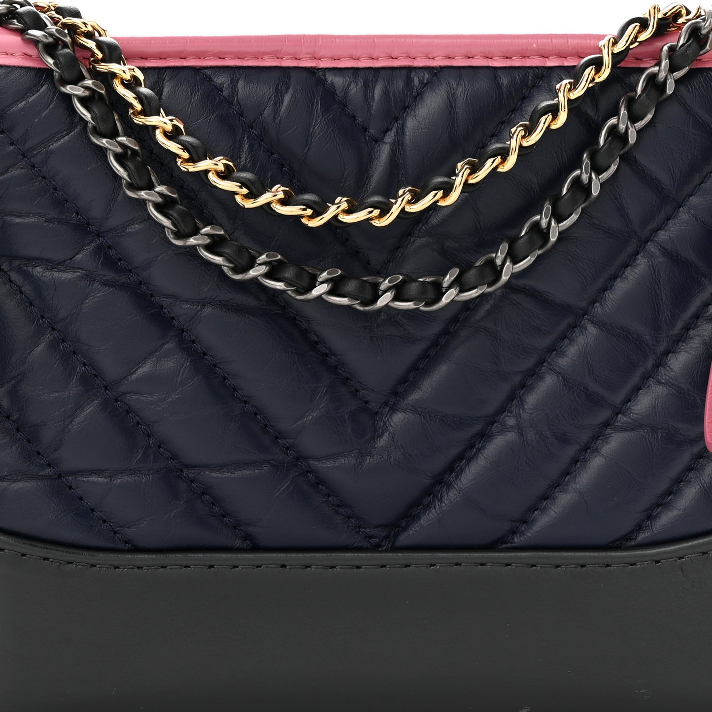 Aged Calfskin Chevron Quilted Small Gabrielle Hobo Dark Pink Navy