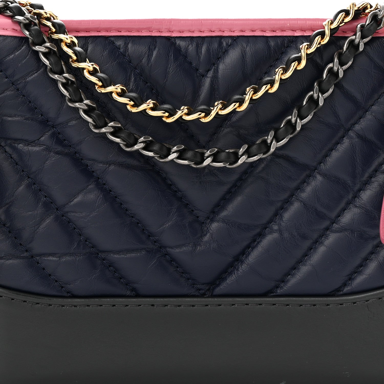 Chanel Aged Calfskin Chevron Quilted Small Gabrielle Hobo Dark Pink Navy 8 of 13