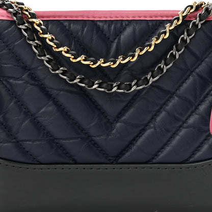 Chanel Aged Calfskin Chevron Quilted Small Gabrielle Hobo Dark Pink Navy 8 of 13