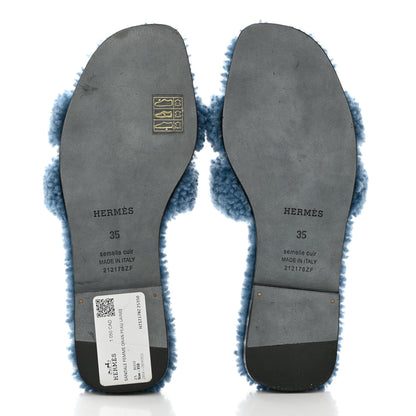 Hermes Woolskin Oran Sandals 35 Bleu 5 of 8