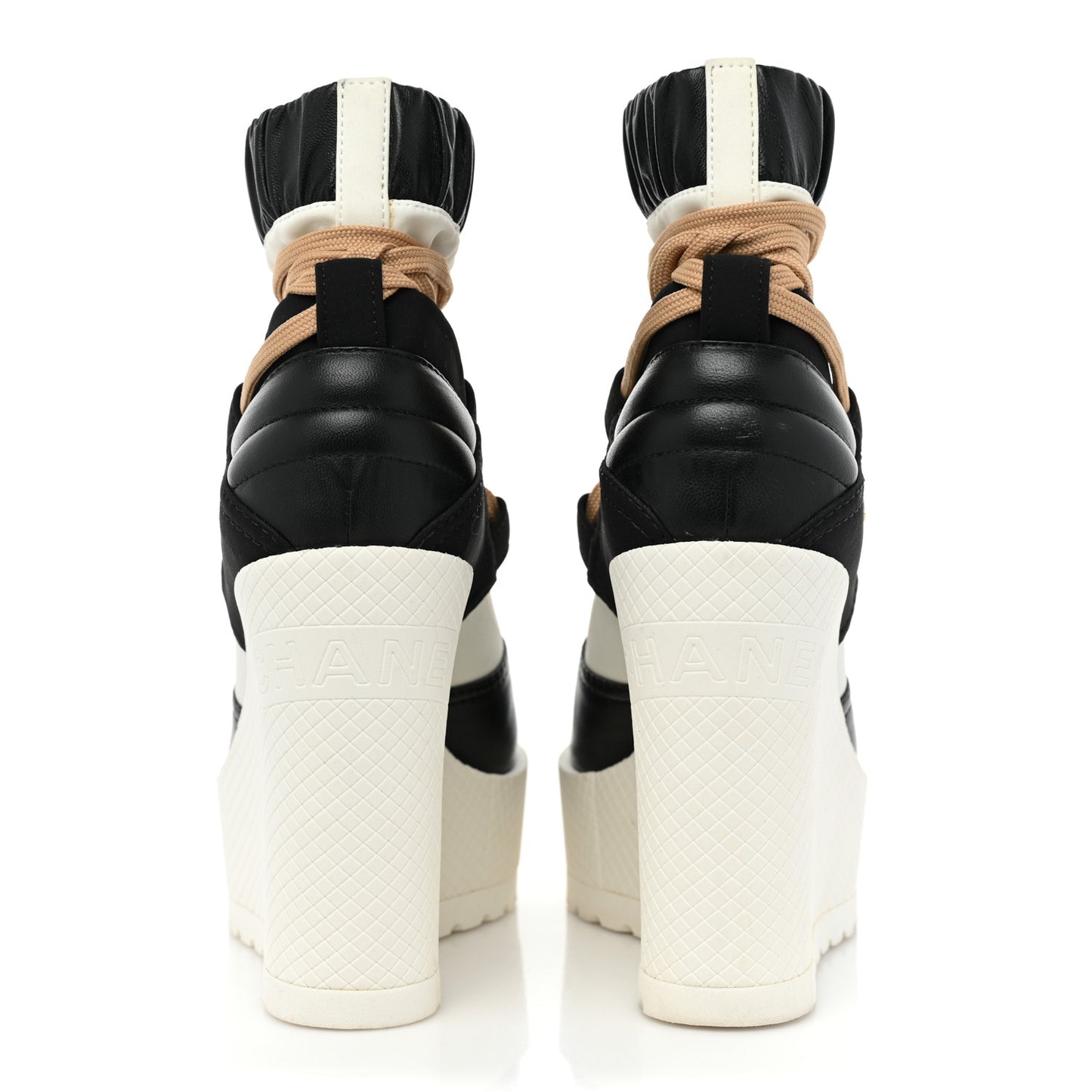 Patent Calfskin Runway Wedge Short Platform Boots 36.5 Black White Beige