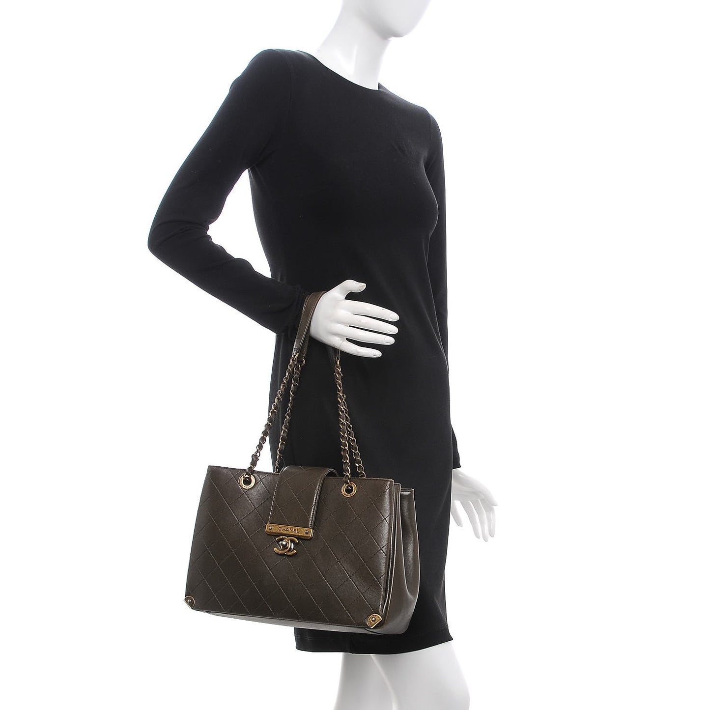 Lambskin Around The Corner Medium Shopping Tote Khaki