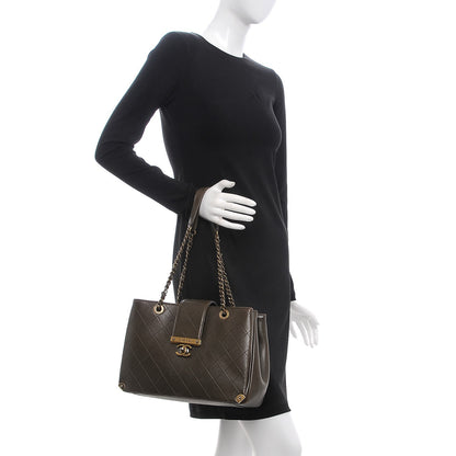 Chanel Lambskin Around The Corner Medium Shopping Tote Khaki 2 of 17