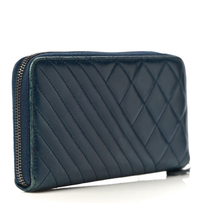 Chanel Glazed Calfskin Quilted Small Coco Boy Zip Around Wallet Blue 3 of 26