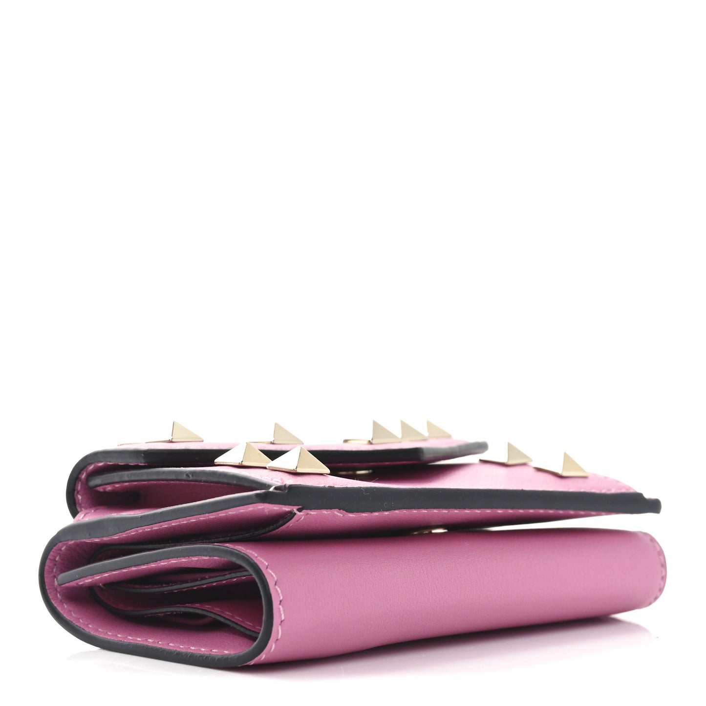 Calfskin Small Tri-Fold Rockstud Wallet Pink