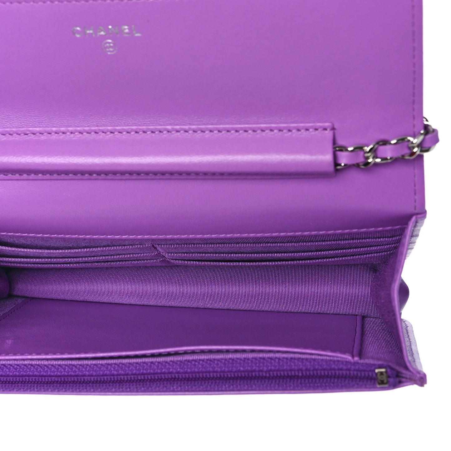 Lambskin Quilted Wallet On Chain WOC Light Purple