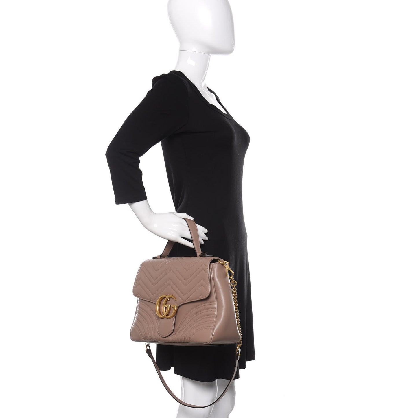 Calfskin Matelasse Medium GG Marmont Top Handle Shoulder Bag Porcelain Rose