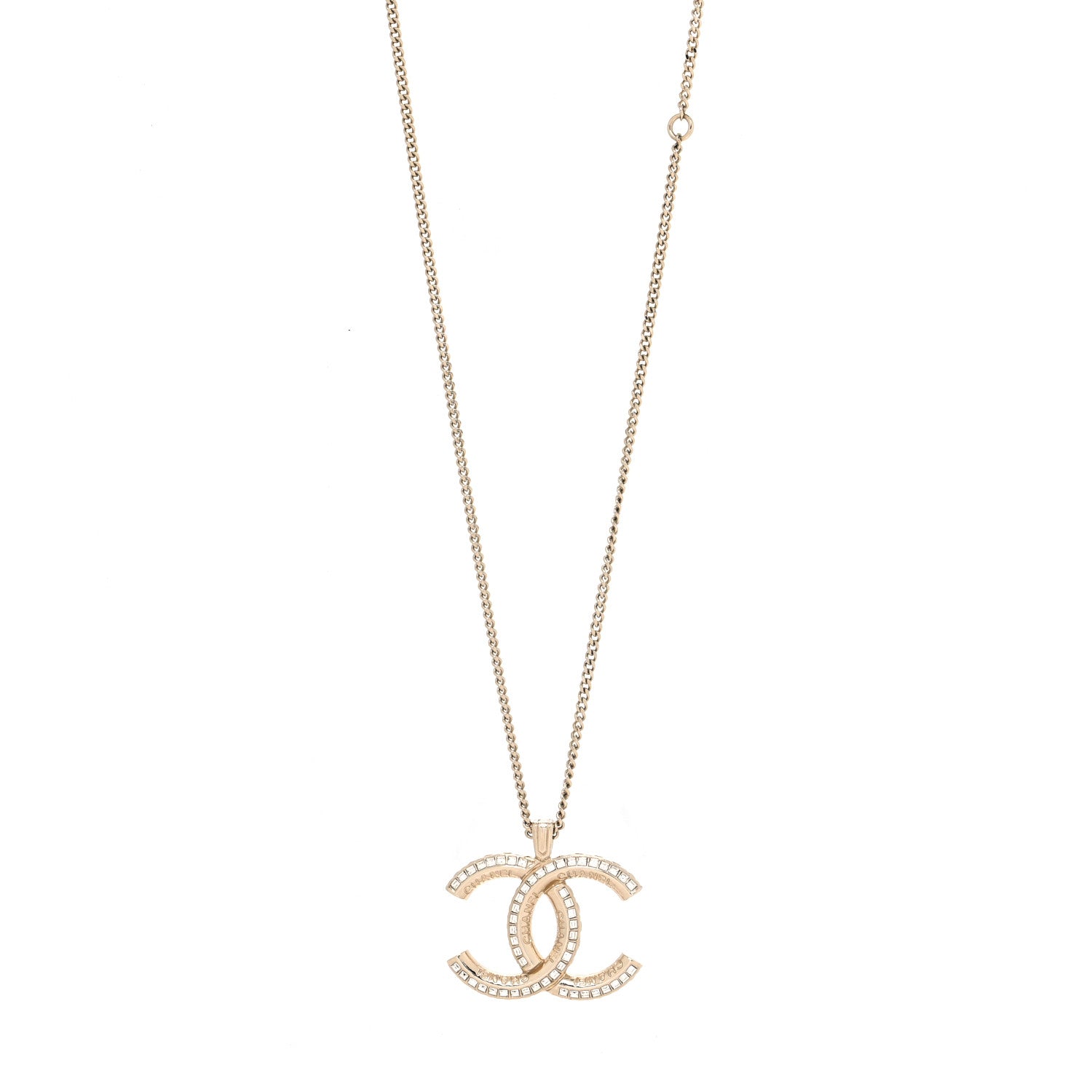 Chanel Baguette Crystal Logo CC Chain Necklace Gold 1 of 4