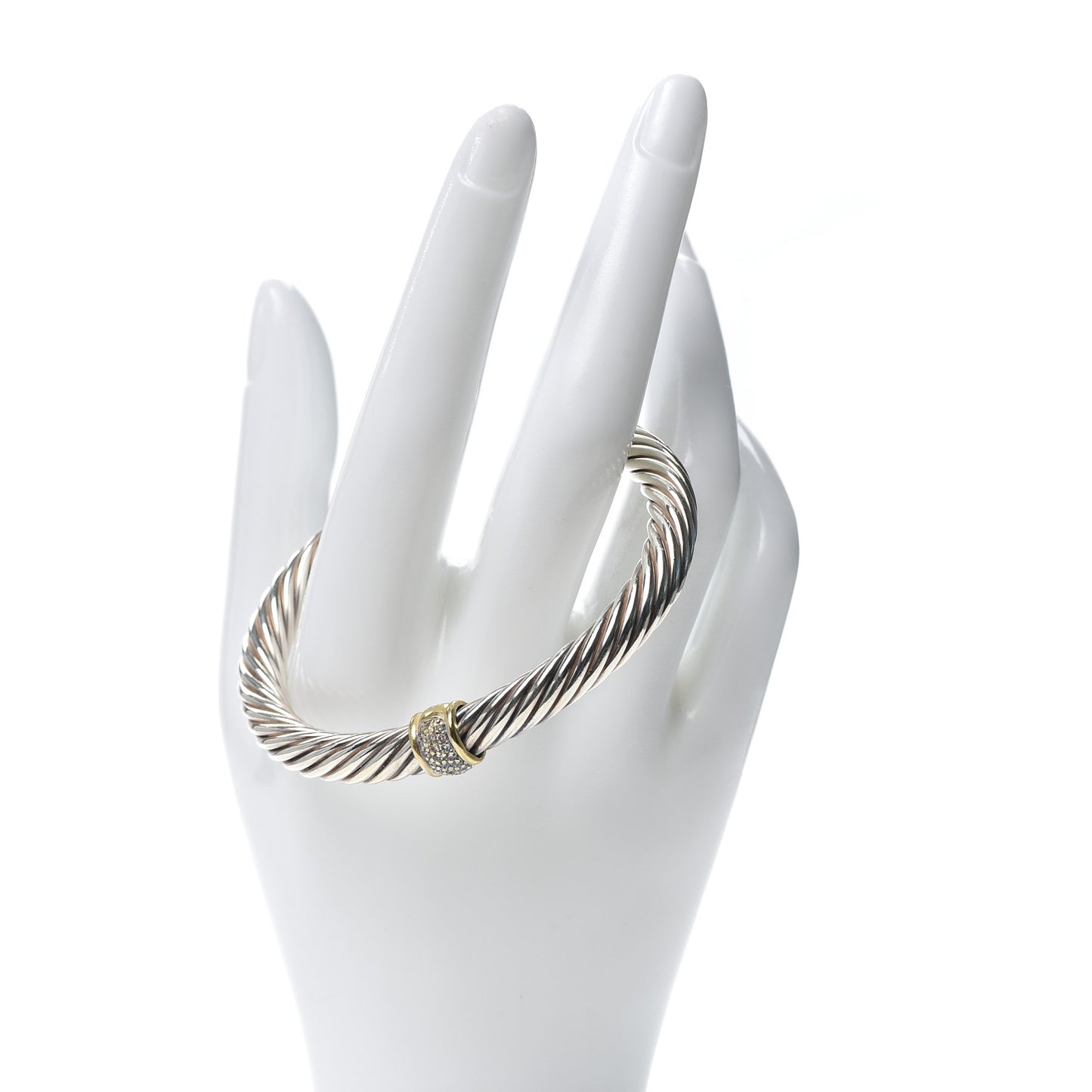 Sterling Silver 18K Yellow Gold Diamond 7mm Cable Classics Station Bracelet