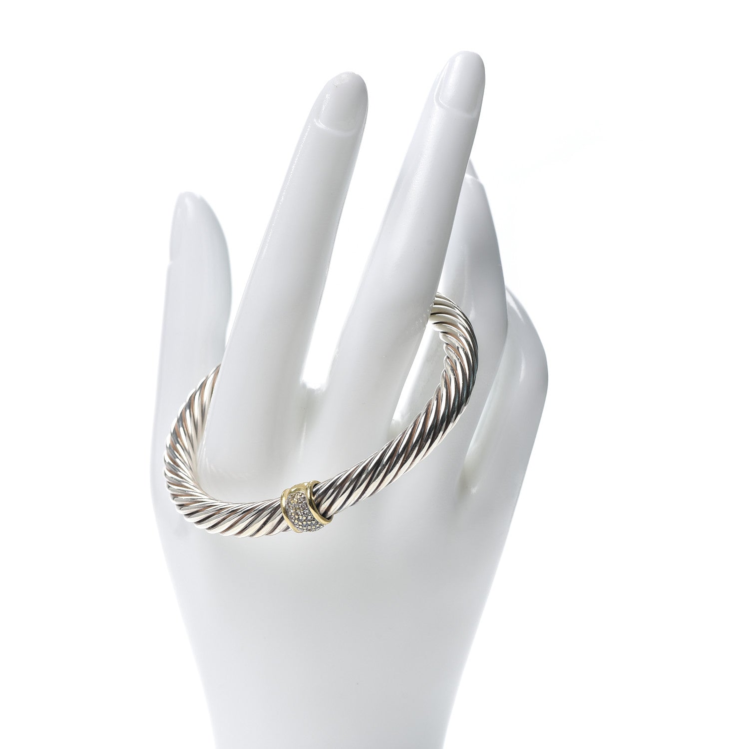 David Yurman Sterling Silver 18K Yellow Gold Diamond 7mm Cable Classics Station Bracelet 2 of 6