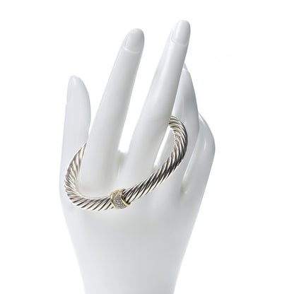 David Yurman Sterling Silver 18K Yellow Gold Diamond 7mm Cable Classics Station Bracelet 2 of 6