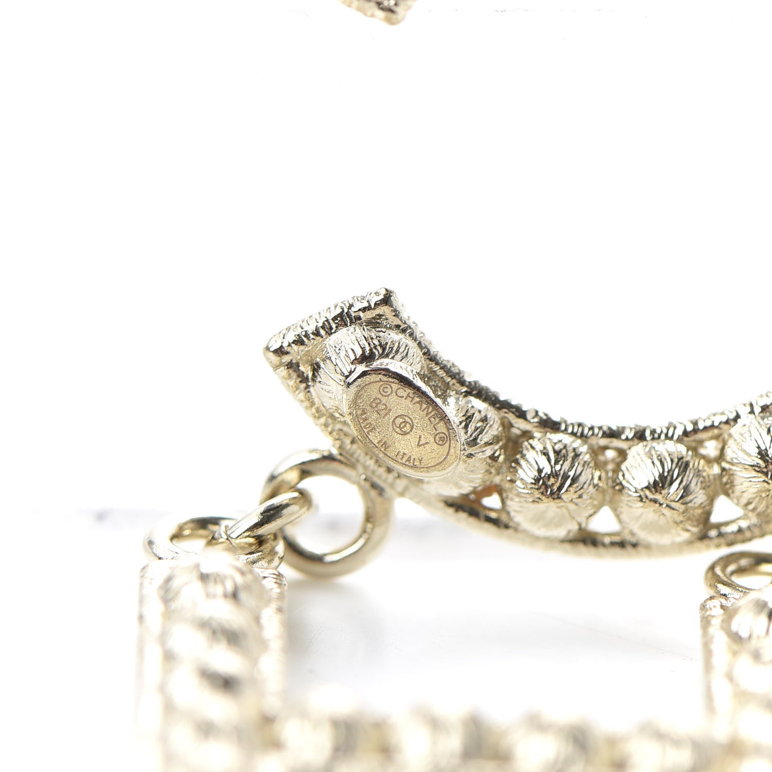 Chanel Crystal Cha-Nel Logo Drop Earrings Gold 4 of 5